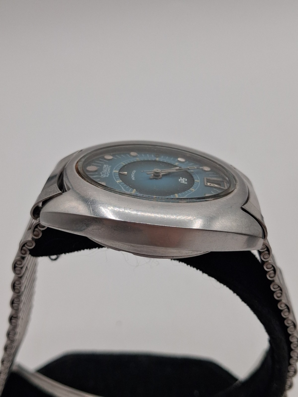 1970s Le Coultre Memovox “Egg” Blue Dial Stainless Steel Wristwatch