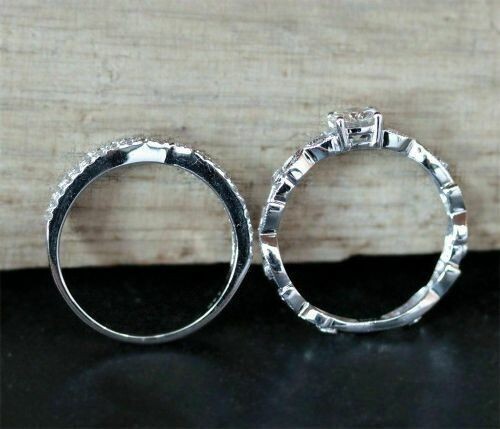 Filigree 3.25 Ctw Created Diamond Women’s Bridal Set Ring 14K White Gold Finish