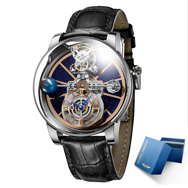 PINDU Design P5015 Men Watches Celestial Tourbillion Astronomi 5ATM Leather