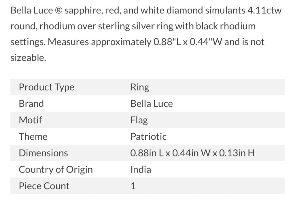 New Bella Luce Silver, Red & Blue Flag Ring 10