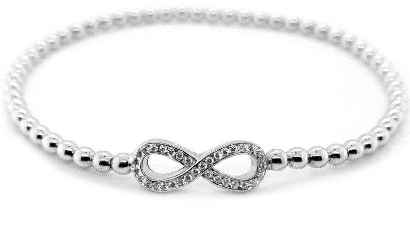 925 GENUINE SILVER RHODIUM PLATED *** Cubic Zirconia Ball Bracelet Infinty Flexible