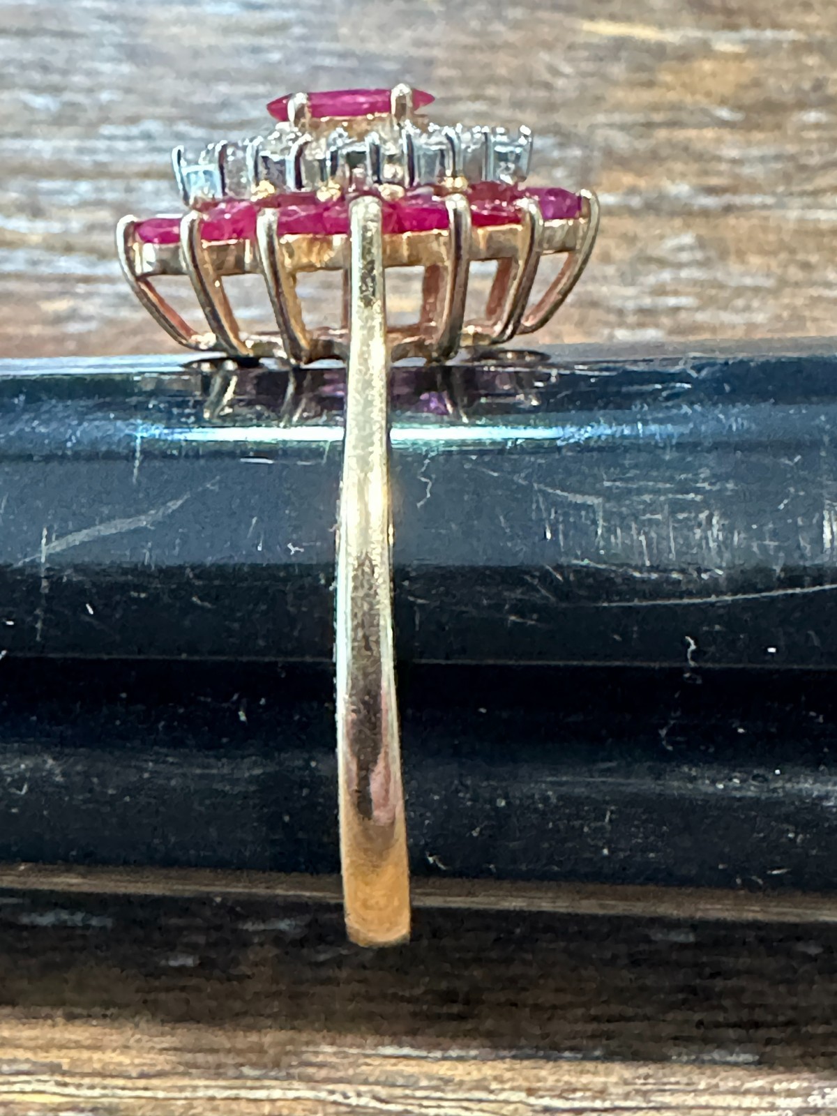 Vintage 14KP (Plumb) Woman’s Yellow Gold Ring Diamonds & Red Rubies 2.6g Size 8