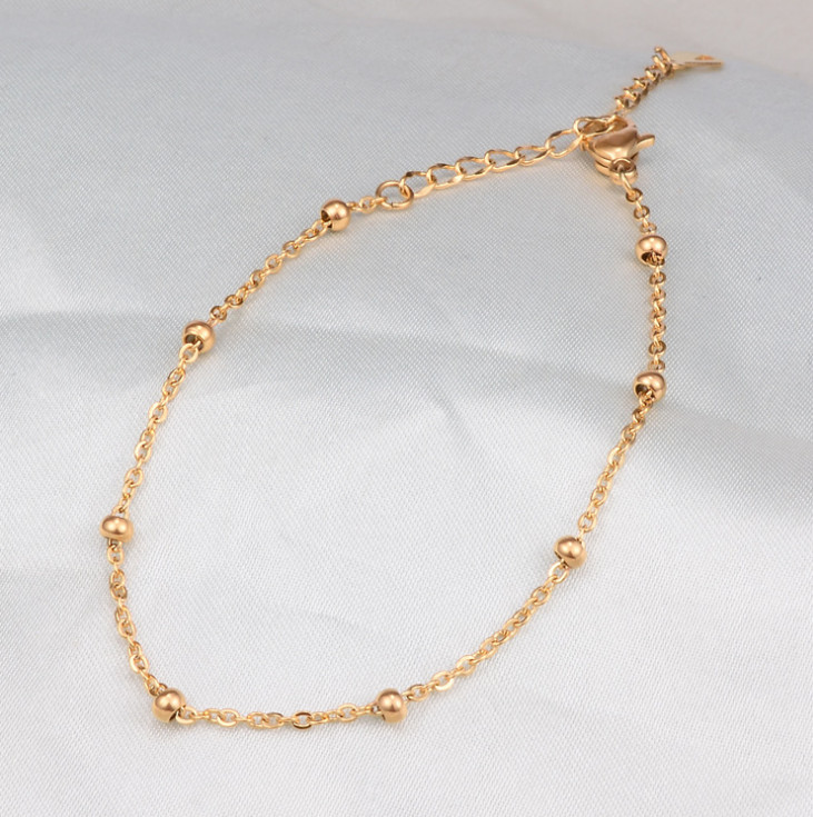 10″ Stainless Steel 18K Rose Gold Silver Beads Foot Ankle Chain Anklet Gift PE10