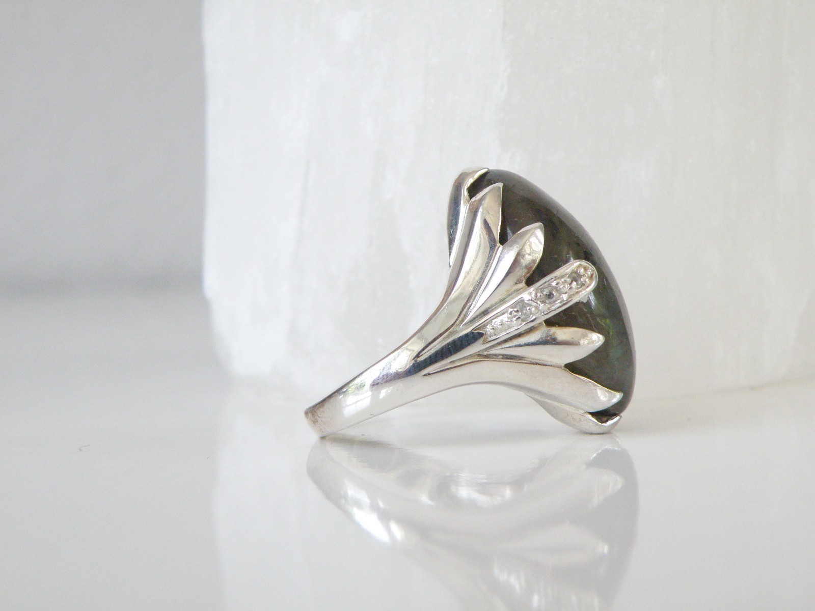 Heavy Sterling Silver 925 Natural Labradorite Statement Ring Size 11