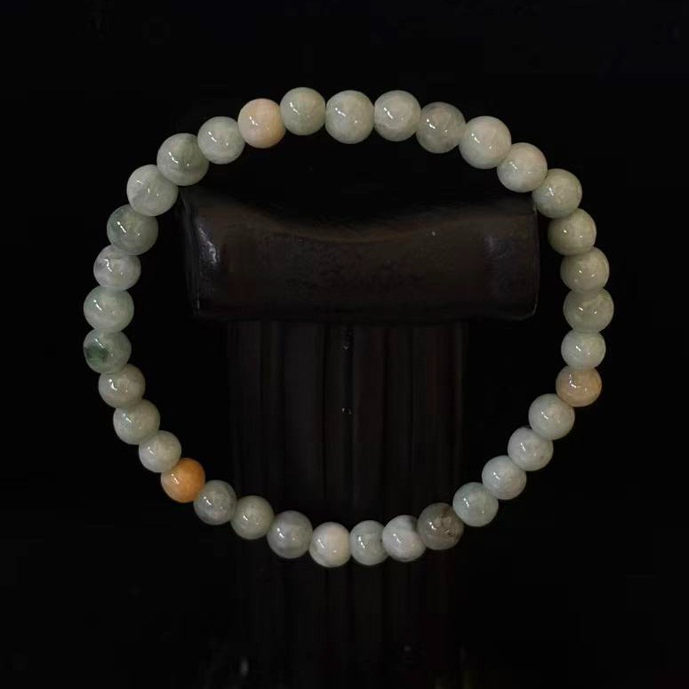 Natural Green Jade Jadeite Round Beads Bracelet Elastic, Width 5mm, 7 inch