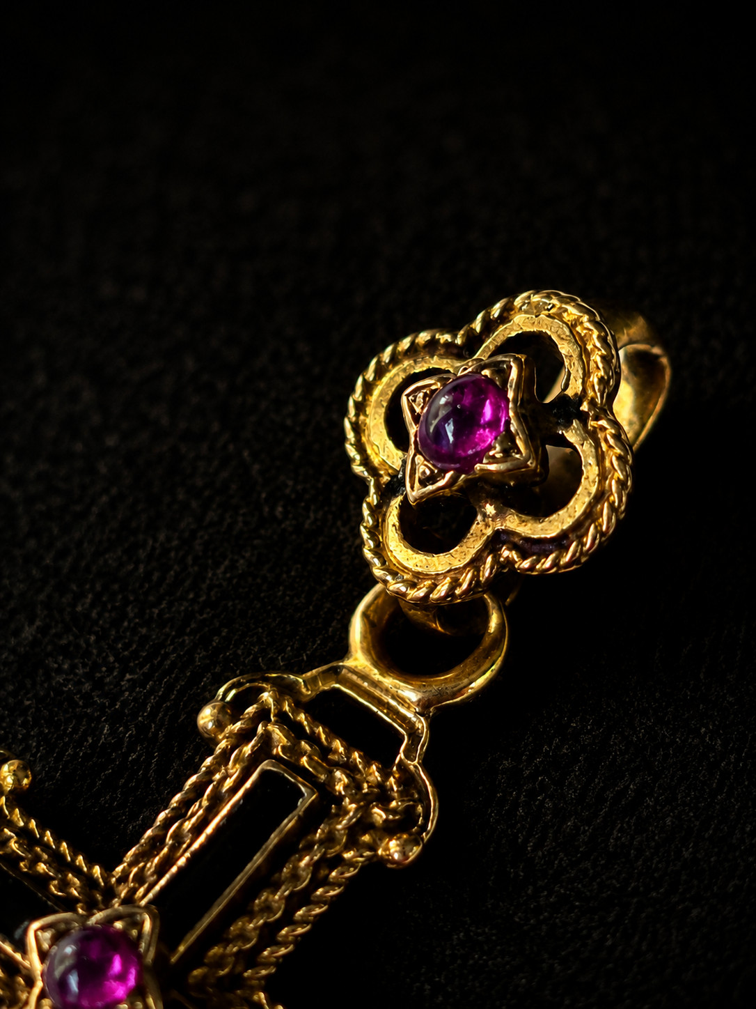 Antique Victorian 18K Gold Cross Pendant Black Enamel Natural Rubies Gothic 1870