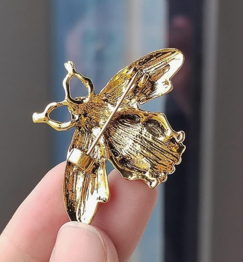 VTG GOLD TOPAZ HONEY BEE INSECT BUG BROOCH PIN~RHINESTONE CRYSTAL~GARDENER GIFT
