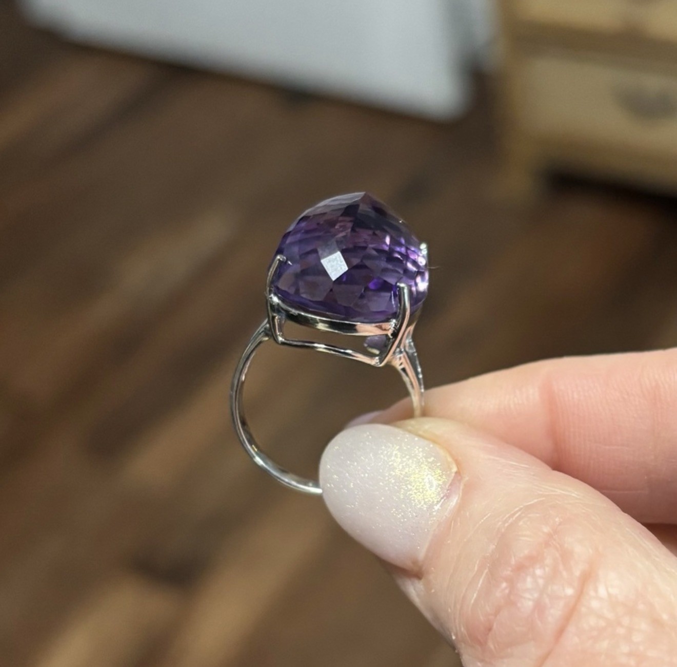 RARE! 30CT Natural Amethyst Reverse setting 925 Sterling Silver Ring Size 9
