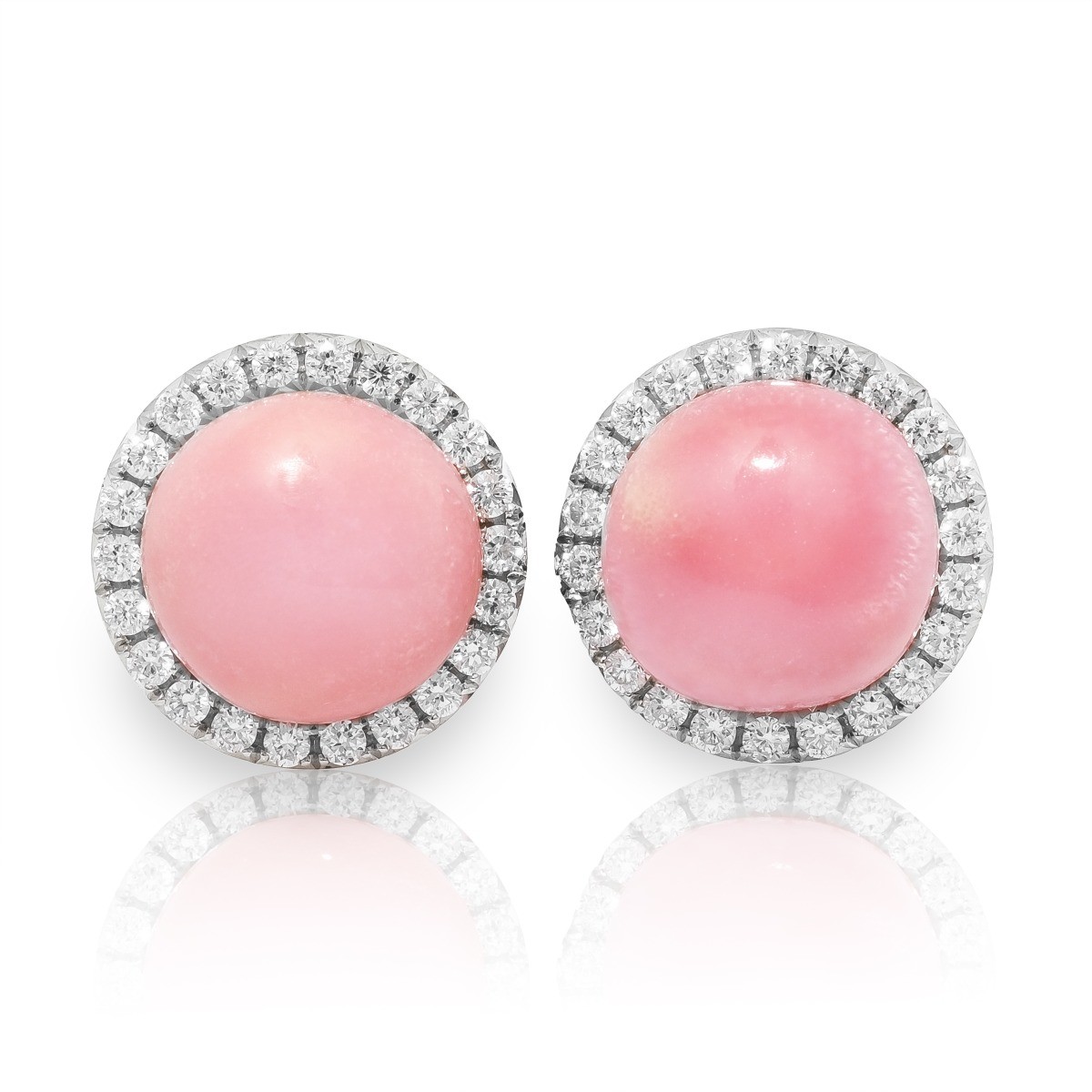 Natural Pink Conch Pearl 11.70ct 18K Wh Gold Earrings Dia GIA