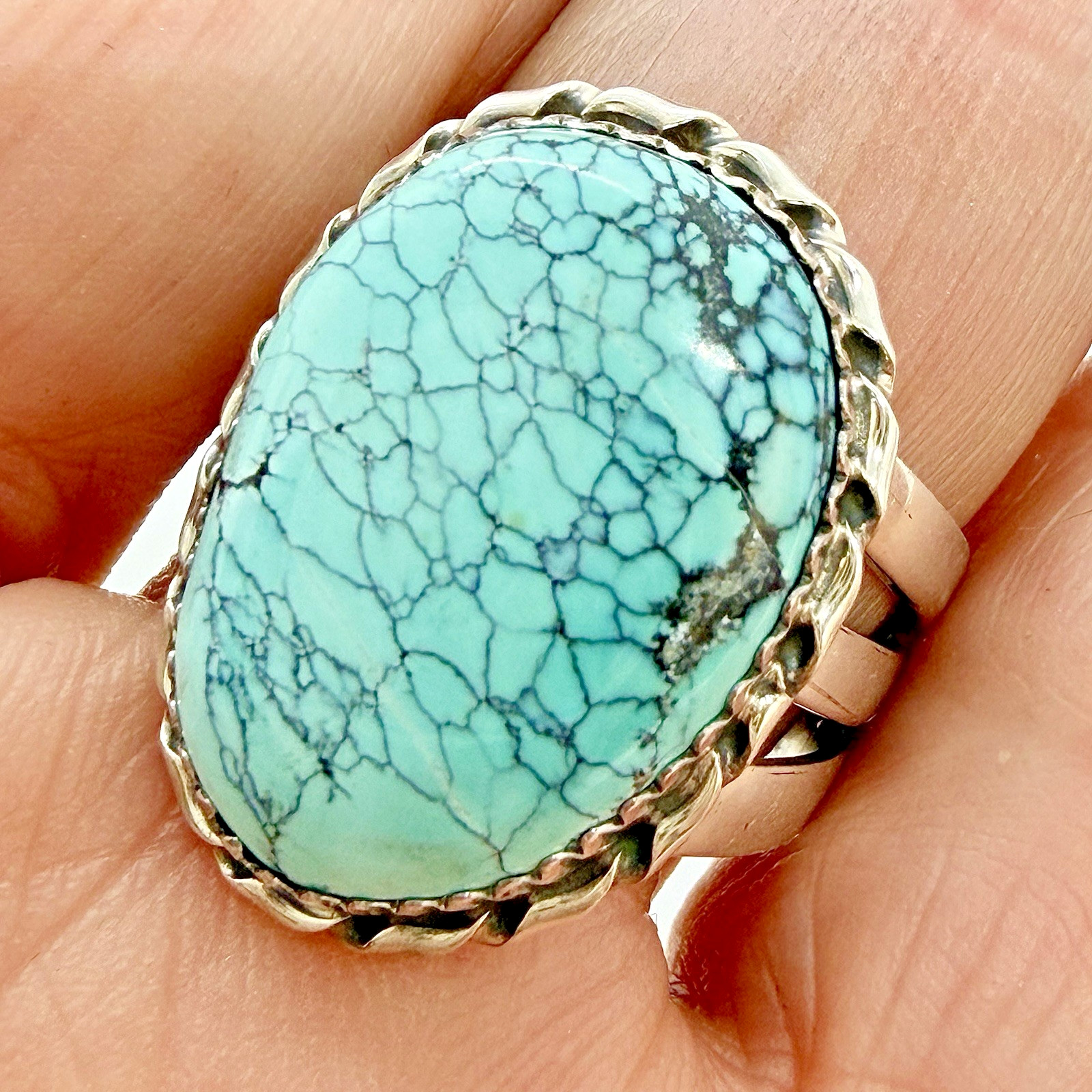 Navajo Natural Spiderweb Golden Hills Turquoise Ring Sz 9.5 Sterling by AJ 9.5g