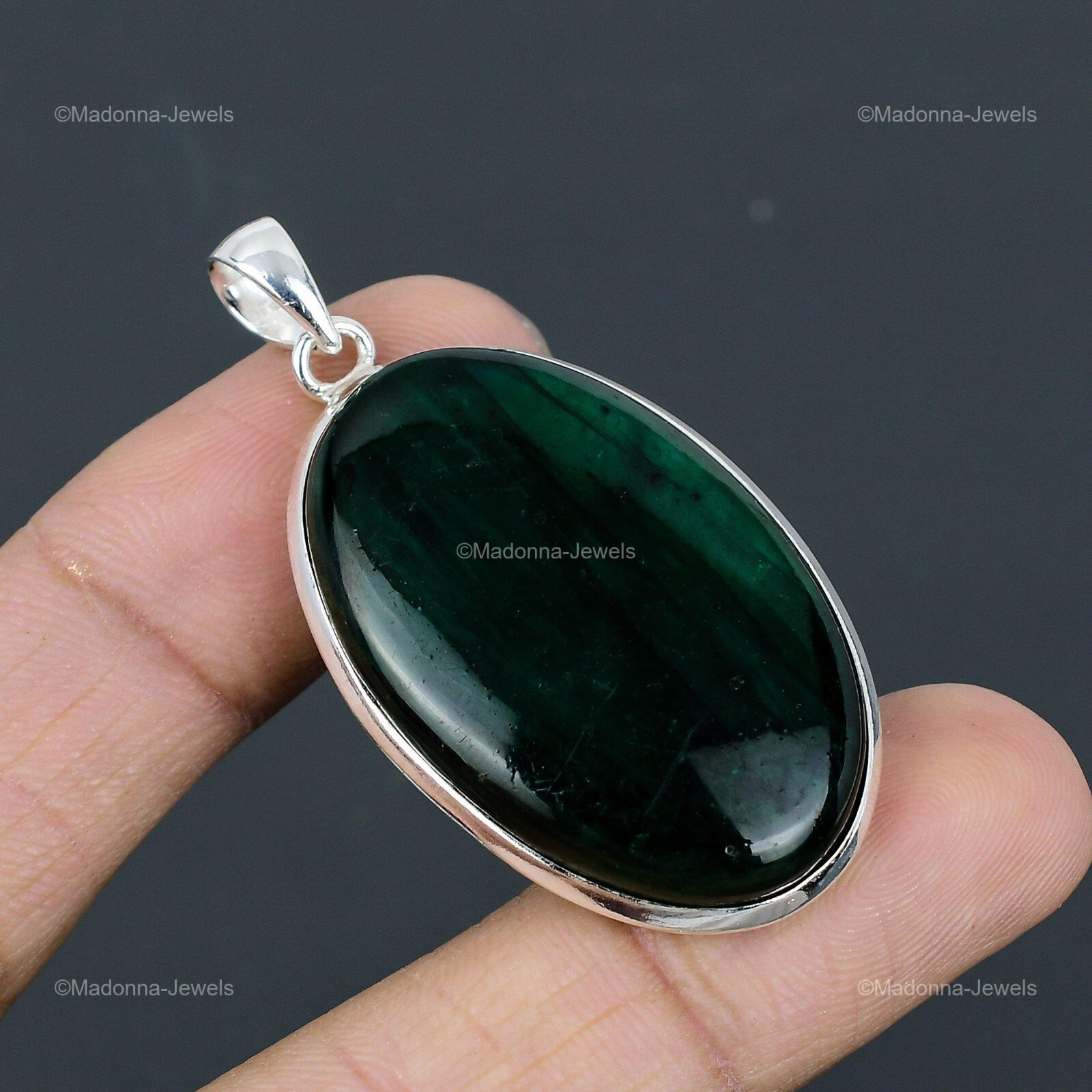 925 Sterling Silver Green Fire Labradorite Stone Art Deco Wife Pendant Jewelry