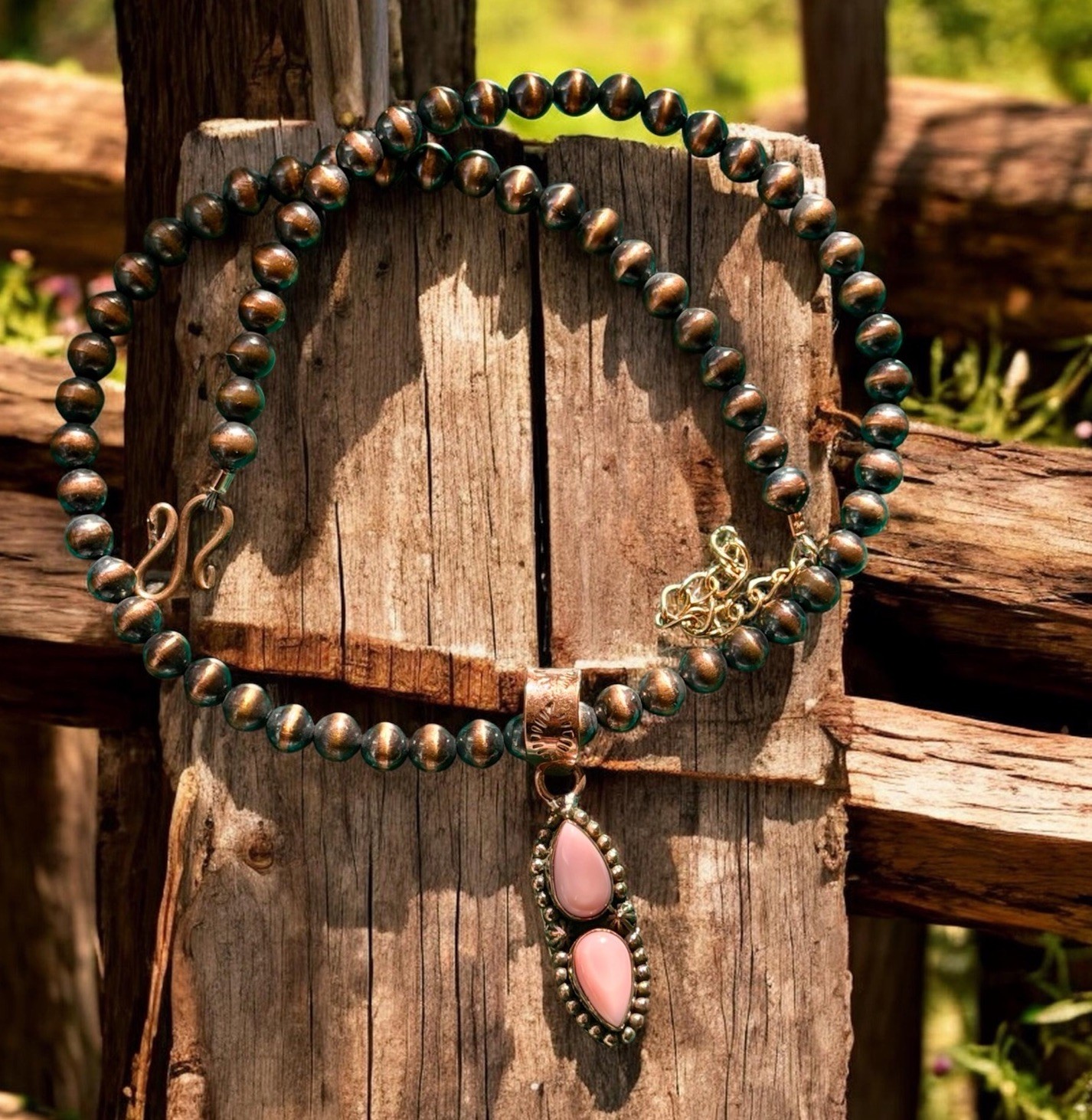 Pink Conch Copper Desert Pearls Southwestern Necklace Southwestern