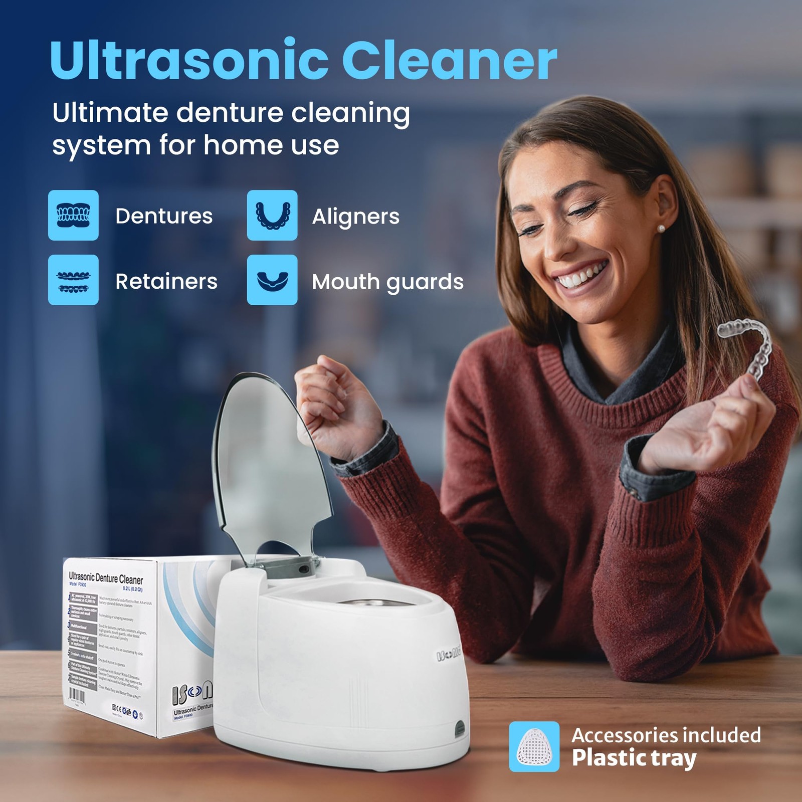 iSonic F3900 Ultrasonic Denture/Aligner/Retainer Cleaner for all dental and
