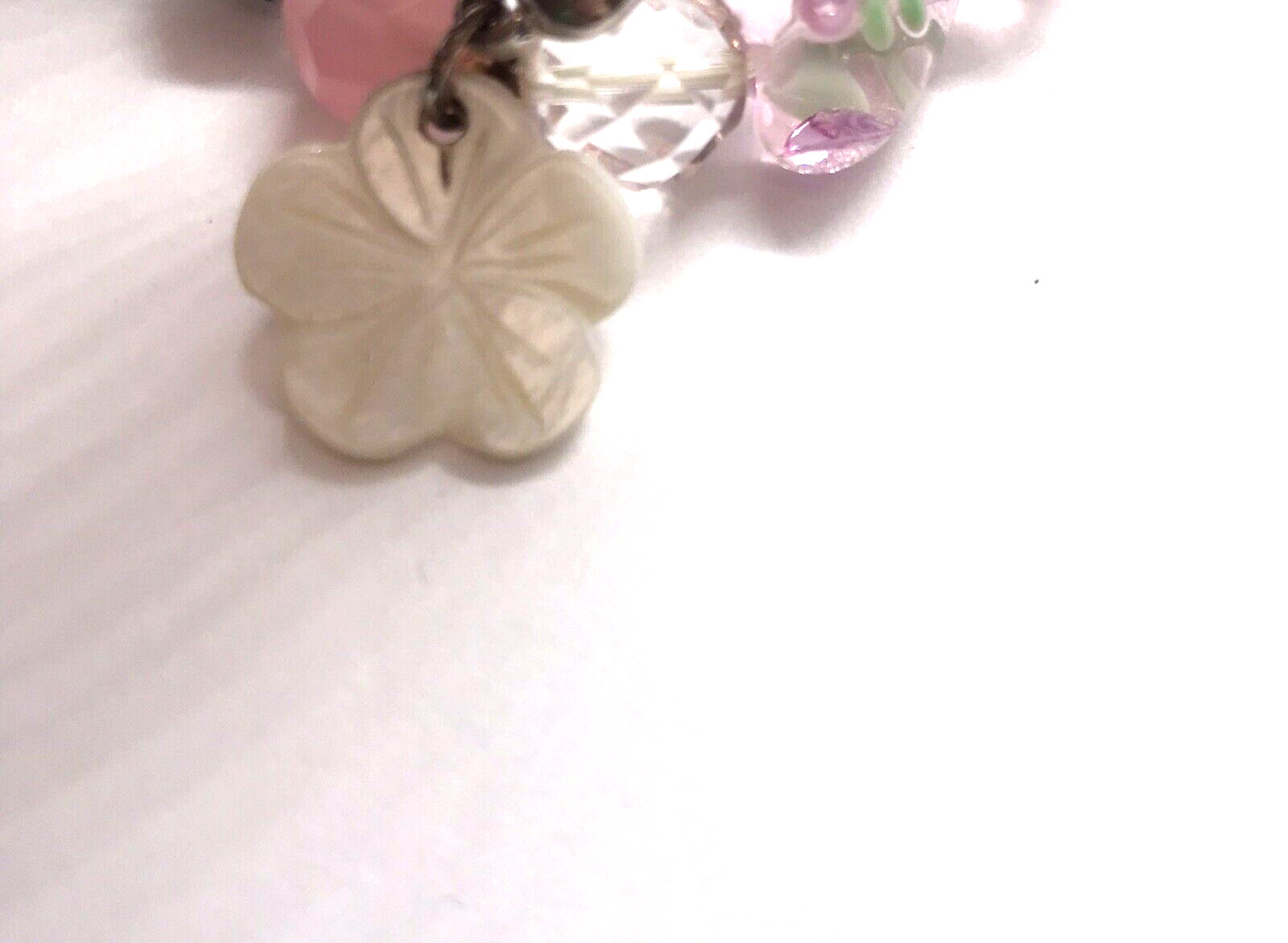 Vintage Art Glass Beaded Stretch Bracelet Lampwork Floral Heart Pink Barbiecore