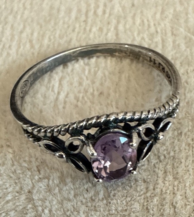 Avon 925 RJ Sterling Silver Amethyst Ring Size 11 Vintage