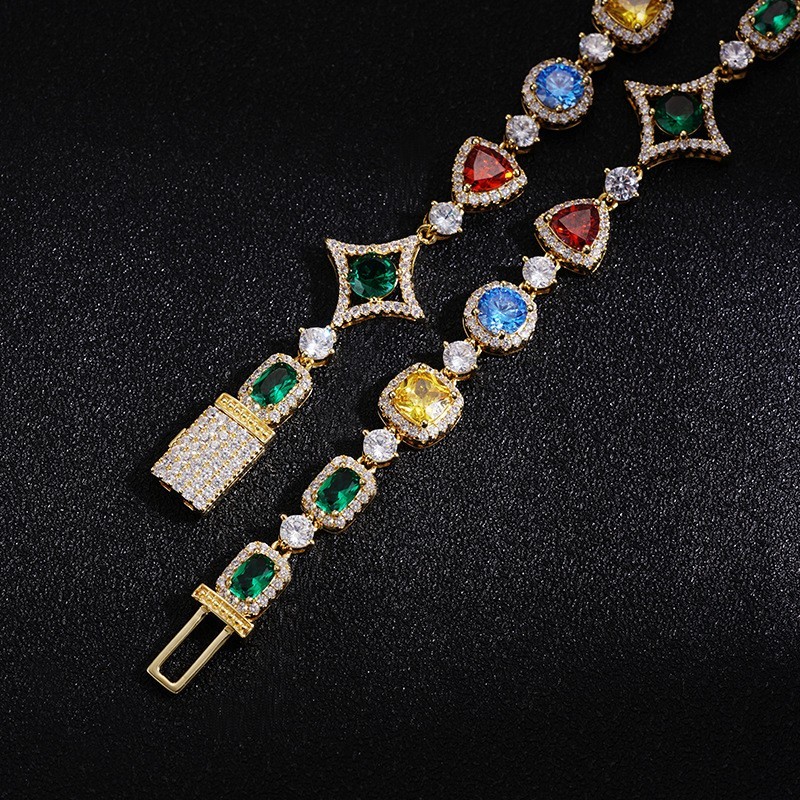 Colorful Gemstone Rhinestone Necklace for Men Women, Tennis Chain Bracelet Jewel
