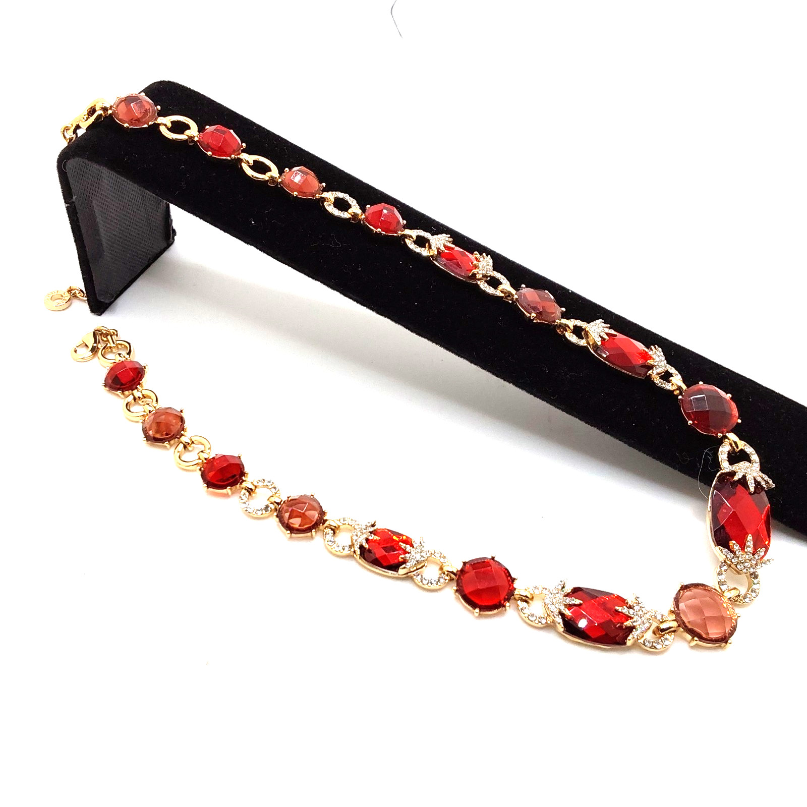 Anne Klein Beautiful Elegant Pave Siam Stone Collar Necklace