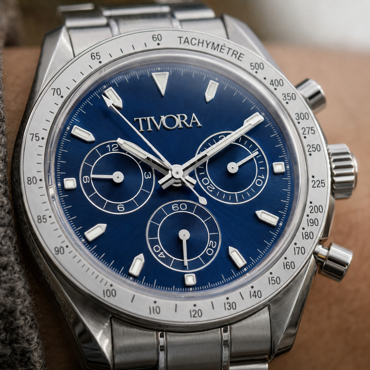 TÍVORÁ Veyron Argent Steel Ocean Dial – Custom Branded Automatic Chronograph Wat