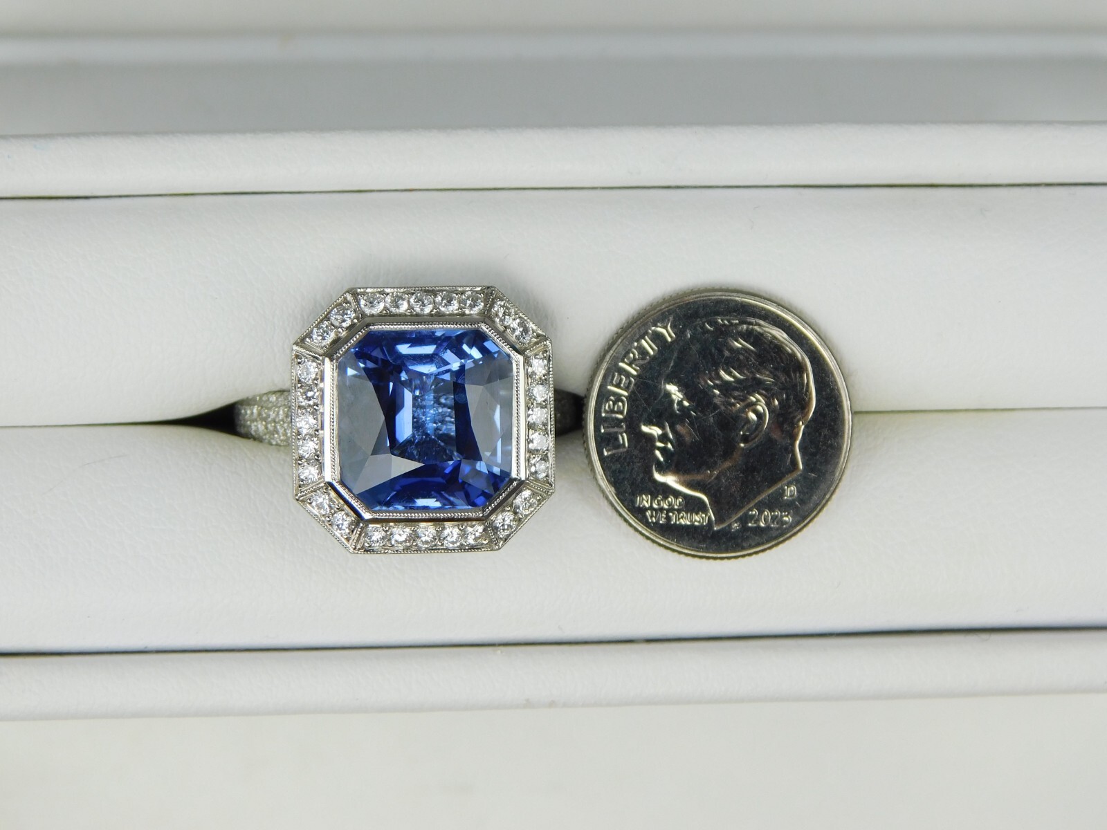 Platinum EC Sapphire & Halo Diamond Ring GIA Beryllium Diffused Sz 9.5 B9283