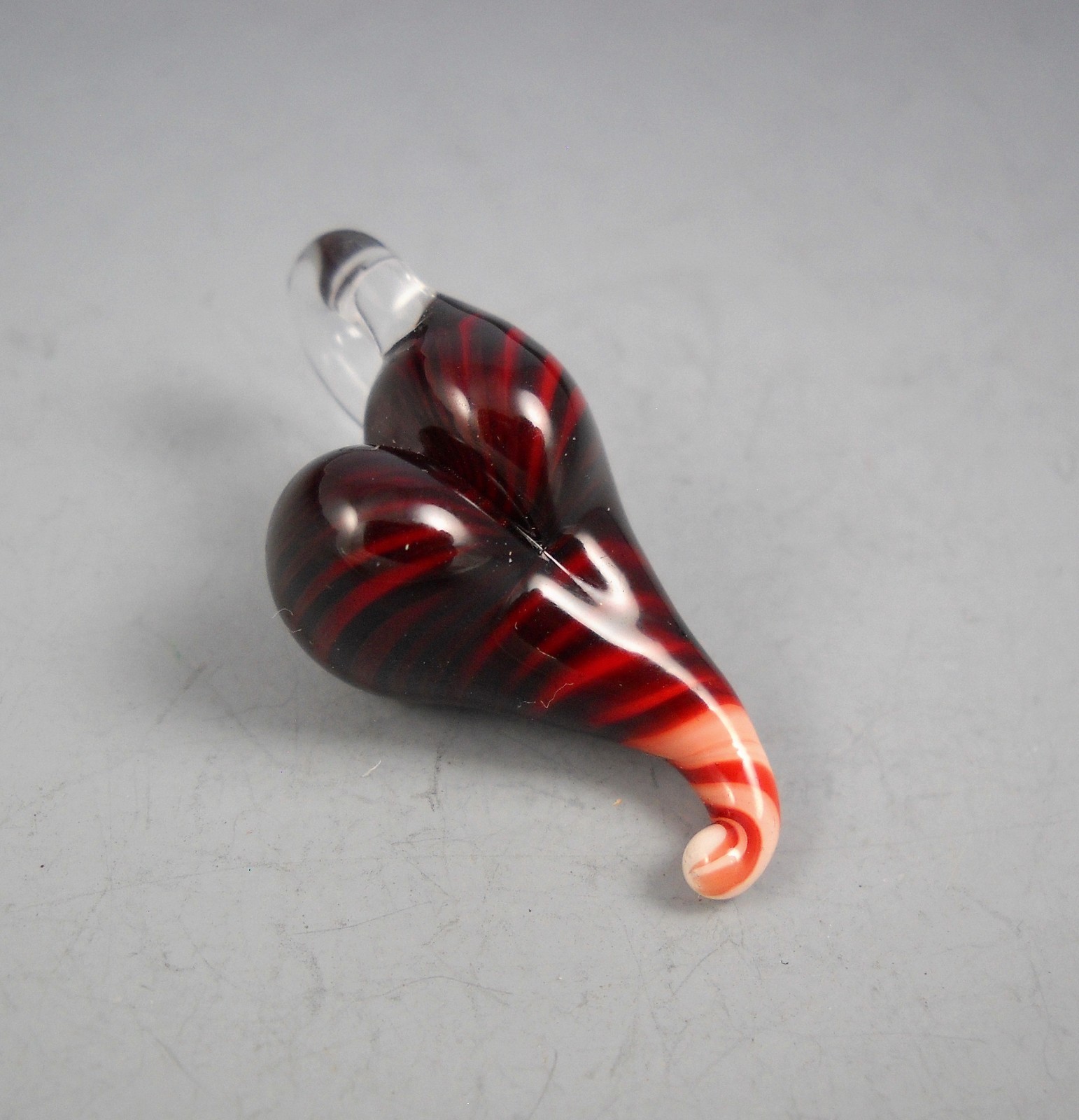 Artisan Made Glass Lampwork Bead Red White Heart with Clear Glass Attached Bail