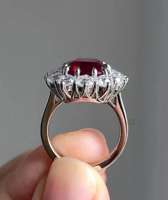 3.50Ct Cushion Cut Simulated Red Ruby Wedding Propose Ring 14K White Gold Plated
