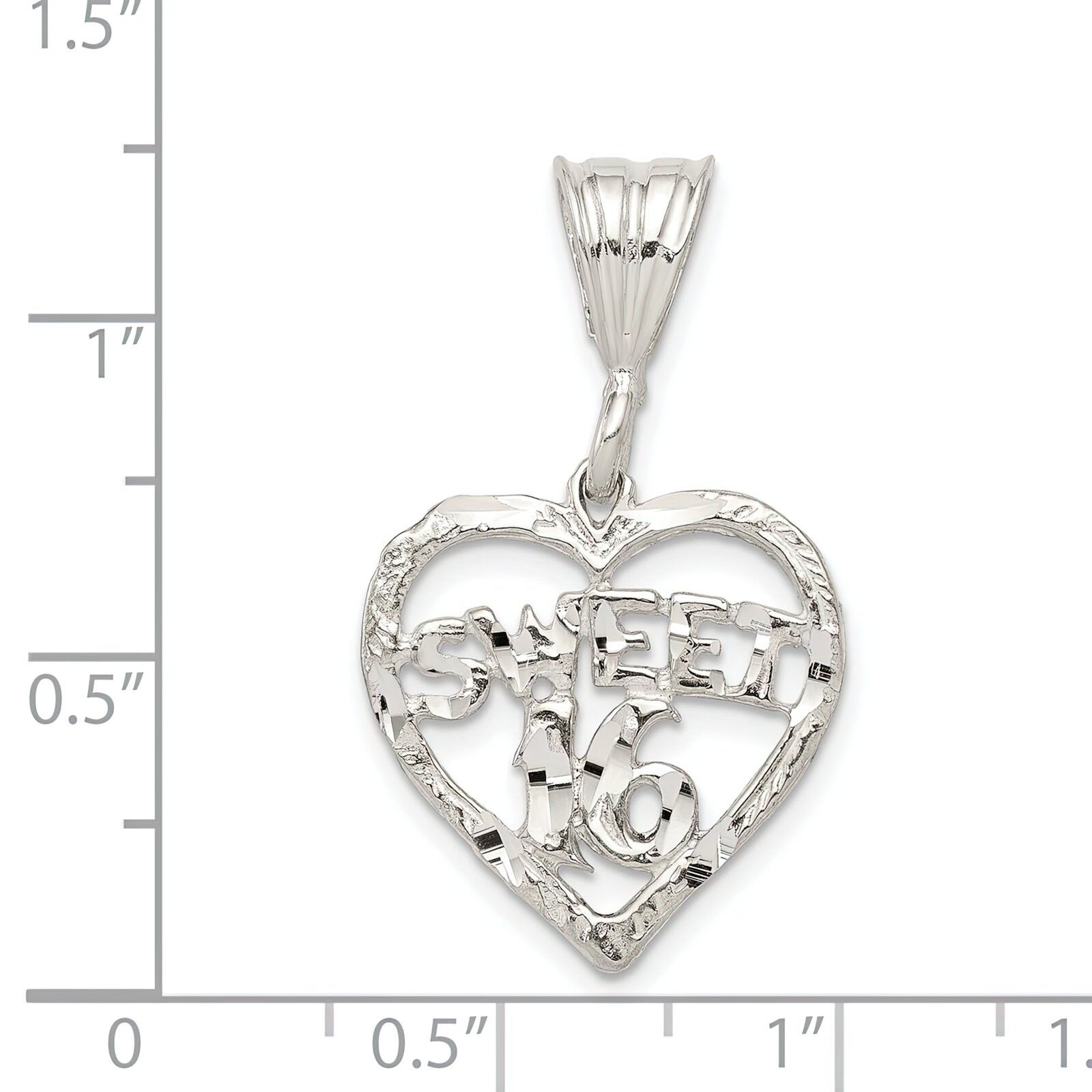 Sterling Silver Sweet 16 Heart Charm & 18″ Chain Jewerly 31.3mm x 19.2mm