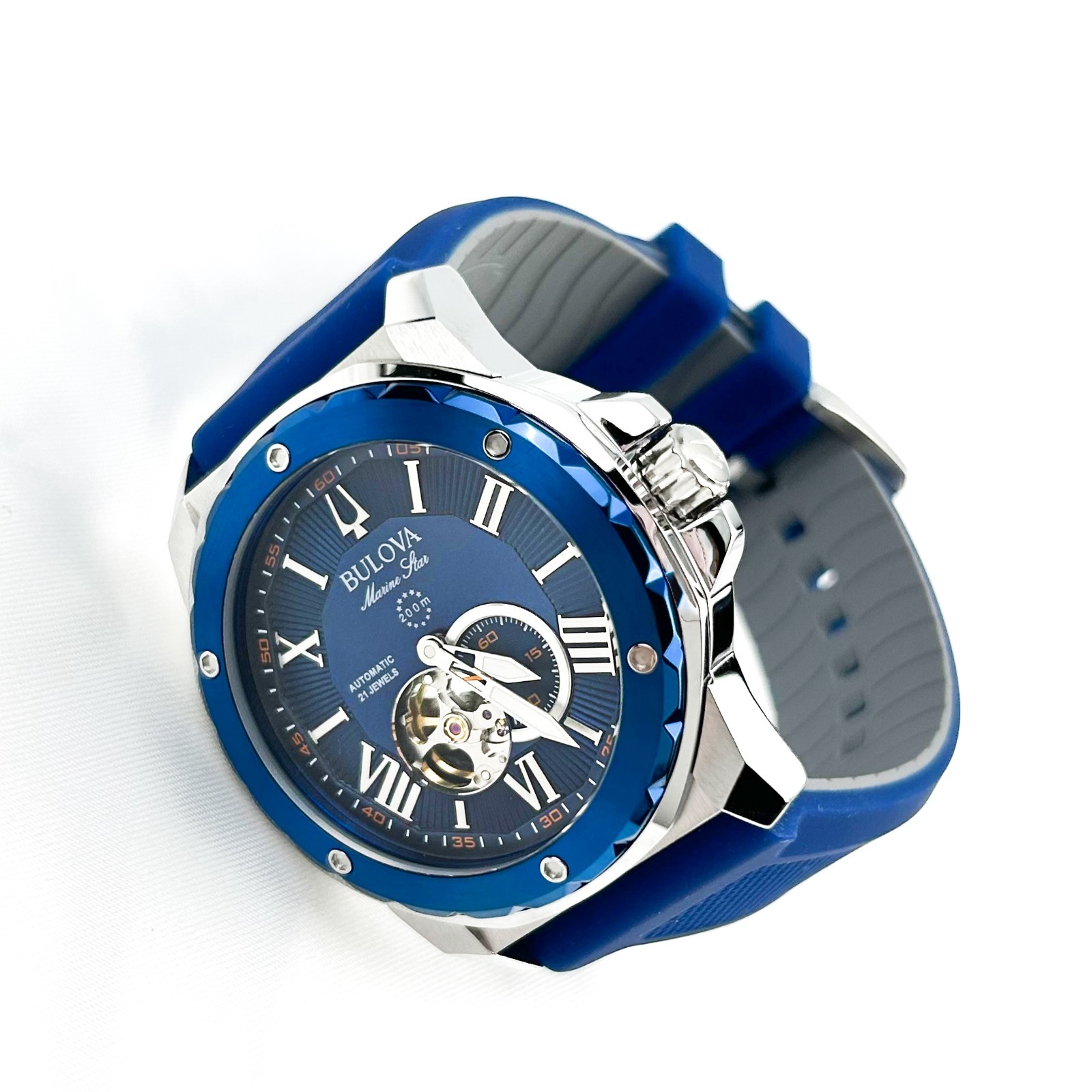Bulova Marine Star 98A303 A Automatic blue Dial Rubber Strap Men | Watch | 45mm