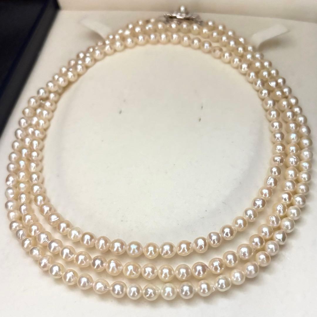 Akoya Pearl Long Necklace White Cream Round 5.0-5.5 mm Silver Used Japan Strand