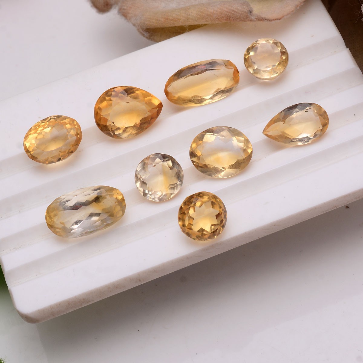 Set Of 9 Pcs Natural Golden Citrine 8mm-15mm Mix Faceted Cut Loose Gemstones Lot
