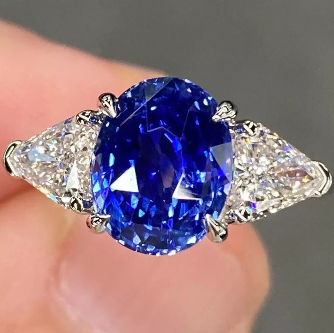 RARE 5.00 Ct Certified Oval Shape Natural Blue Diamond Ring White Gold Finish