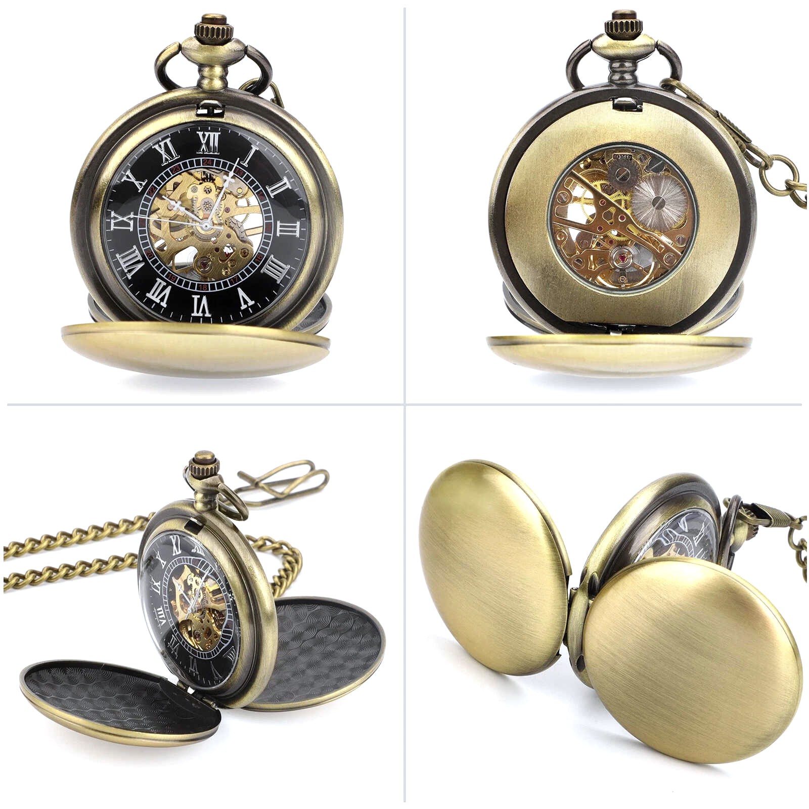 Zinc Alloy Mechanical Vintage Pocket Watch w/ Roman Numerals Ideal Gift Men
