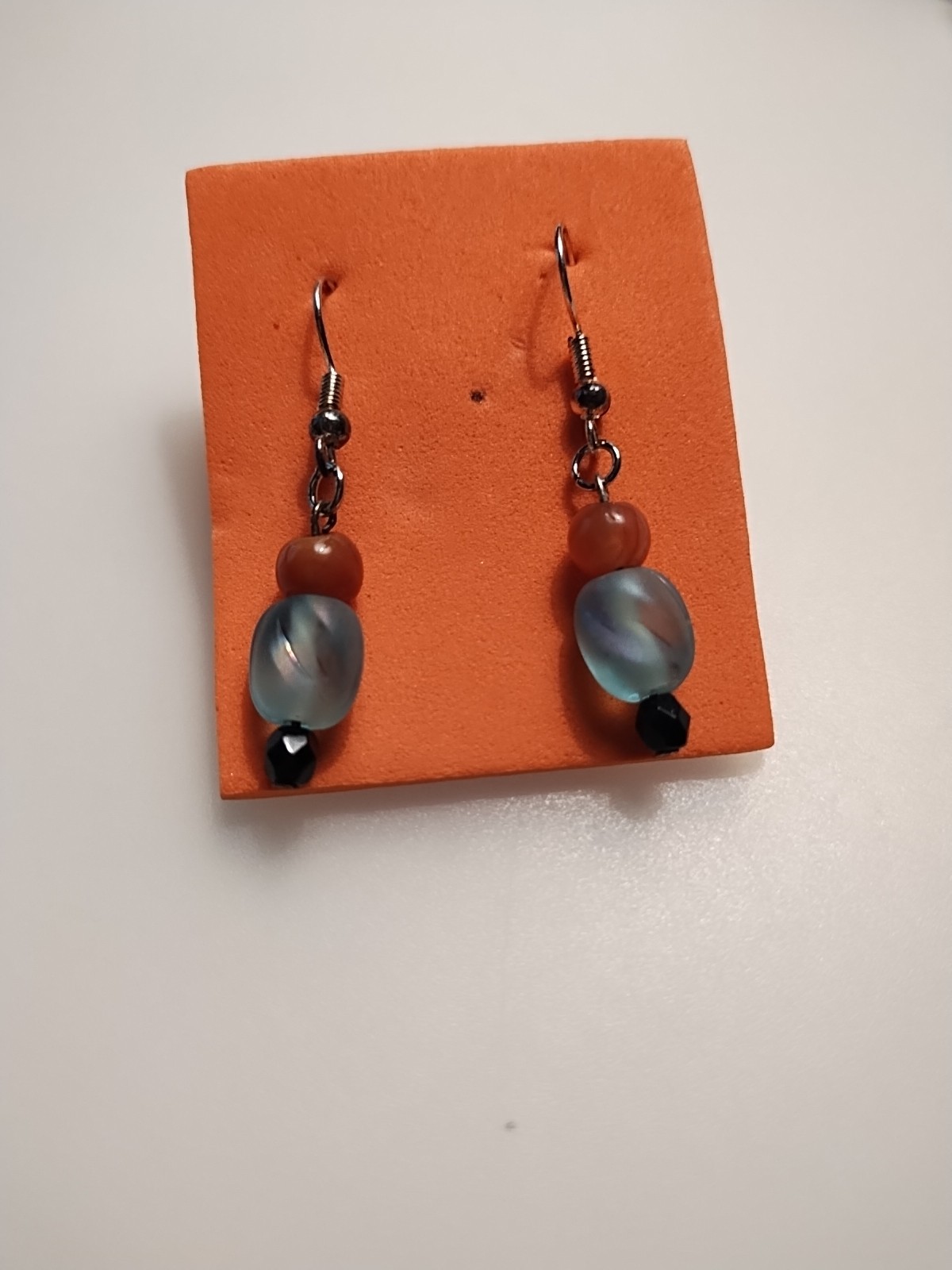 Dangle Drop Blue, Orange, Black Dangle Silver Tone Earrings