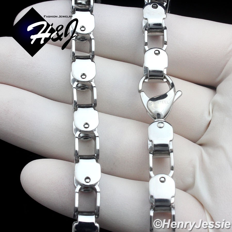 24″MEN’s Stainless Steel 7mm Silver Box Bike Link Chain Necklace*N169