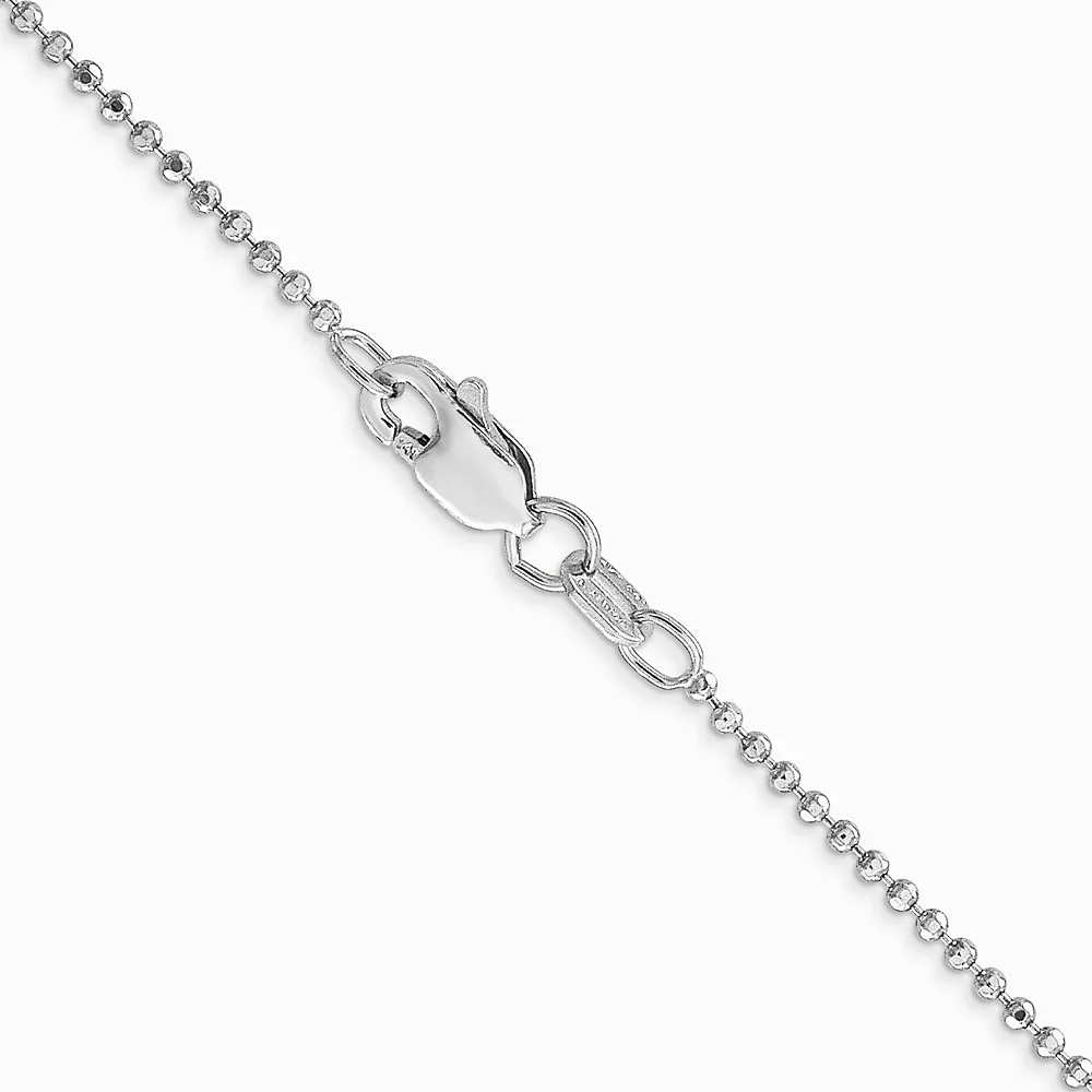 14K White Gold 1.2mm Diamond-Cut Beaded Pendant Chain Necklace 14″-24″