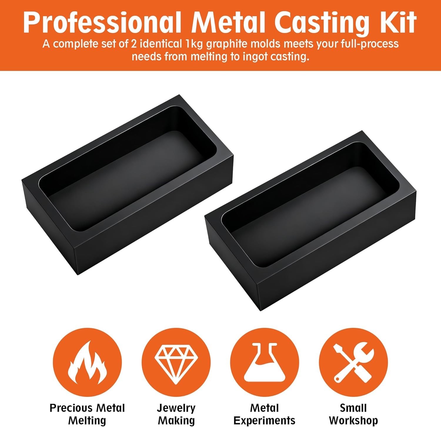 2 Pieces 1Kg Graphite Ingot Molds for Casting Gold Silver Aluminum Copper Brass,