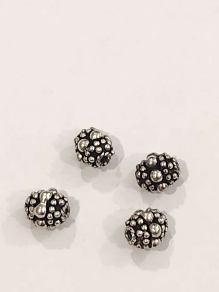 4 Sterling Silver Bali Granulated Round Spacer Beads 8.4mm 7g Jewelry