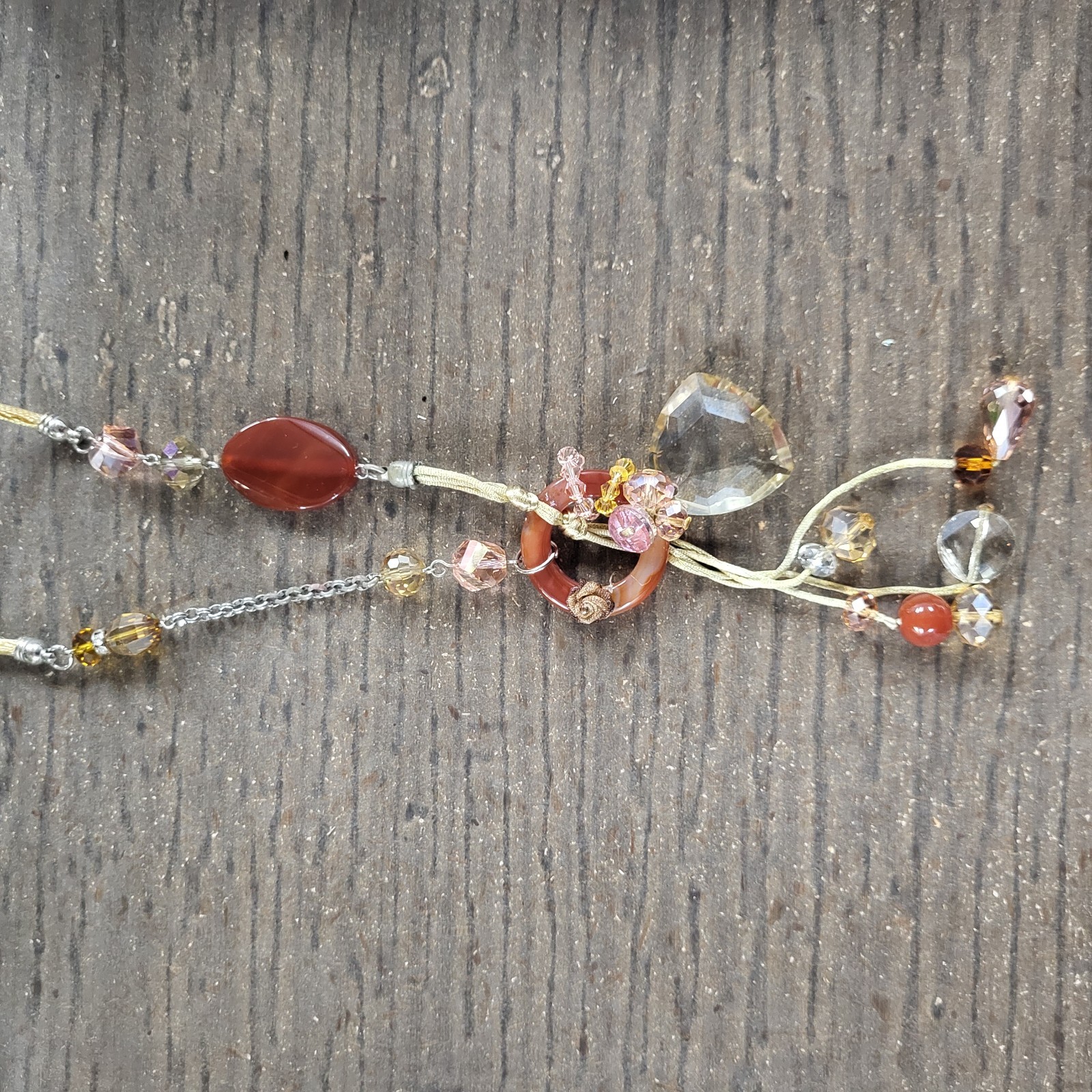 Murano Crystal Necklace Pendant Drops Venetian Glass Cord Adj. VTG STUNNING Boho