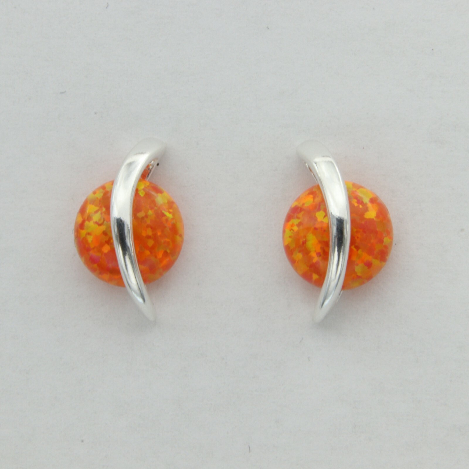 Unique Orange FIRE OPAL Round Post / Stud Earrings – 925 STERLING SILVER #508e