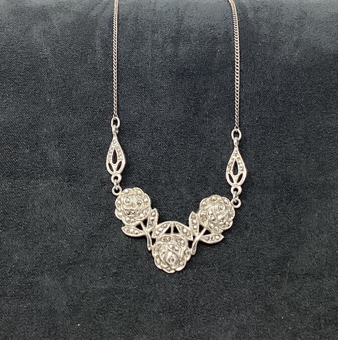 Sterling Marcasite Rose Necklace With 16” Chain Valentines