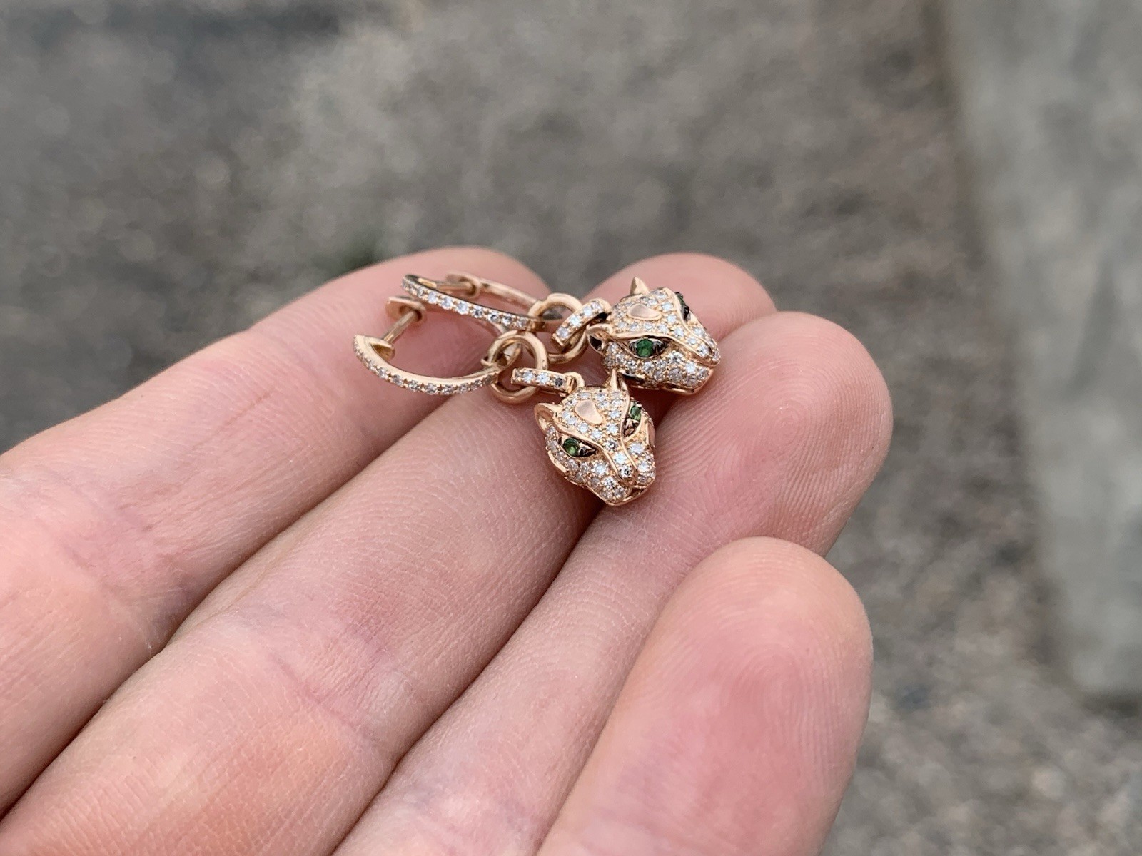 Effy 14K Rose Gold Panther Diamond Tsavorite Drop Dangle Earrings