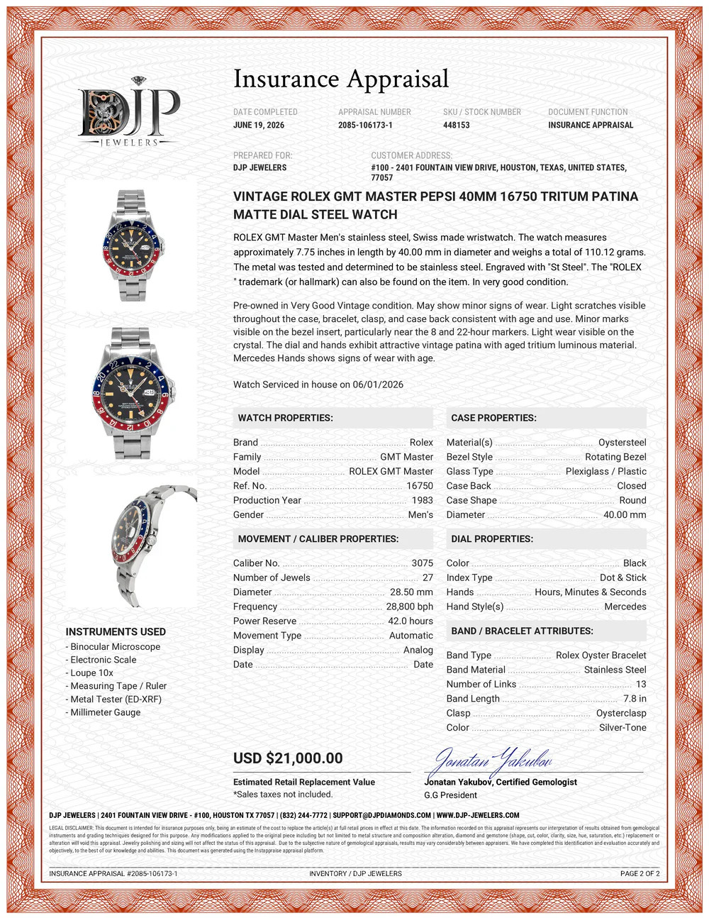 Vintage Rolex Gmt Master Pepsi 40MM 16750 Tritum Patina Matte Dial Steel Watch