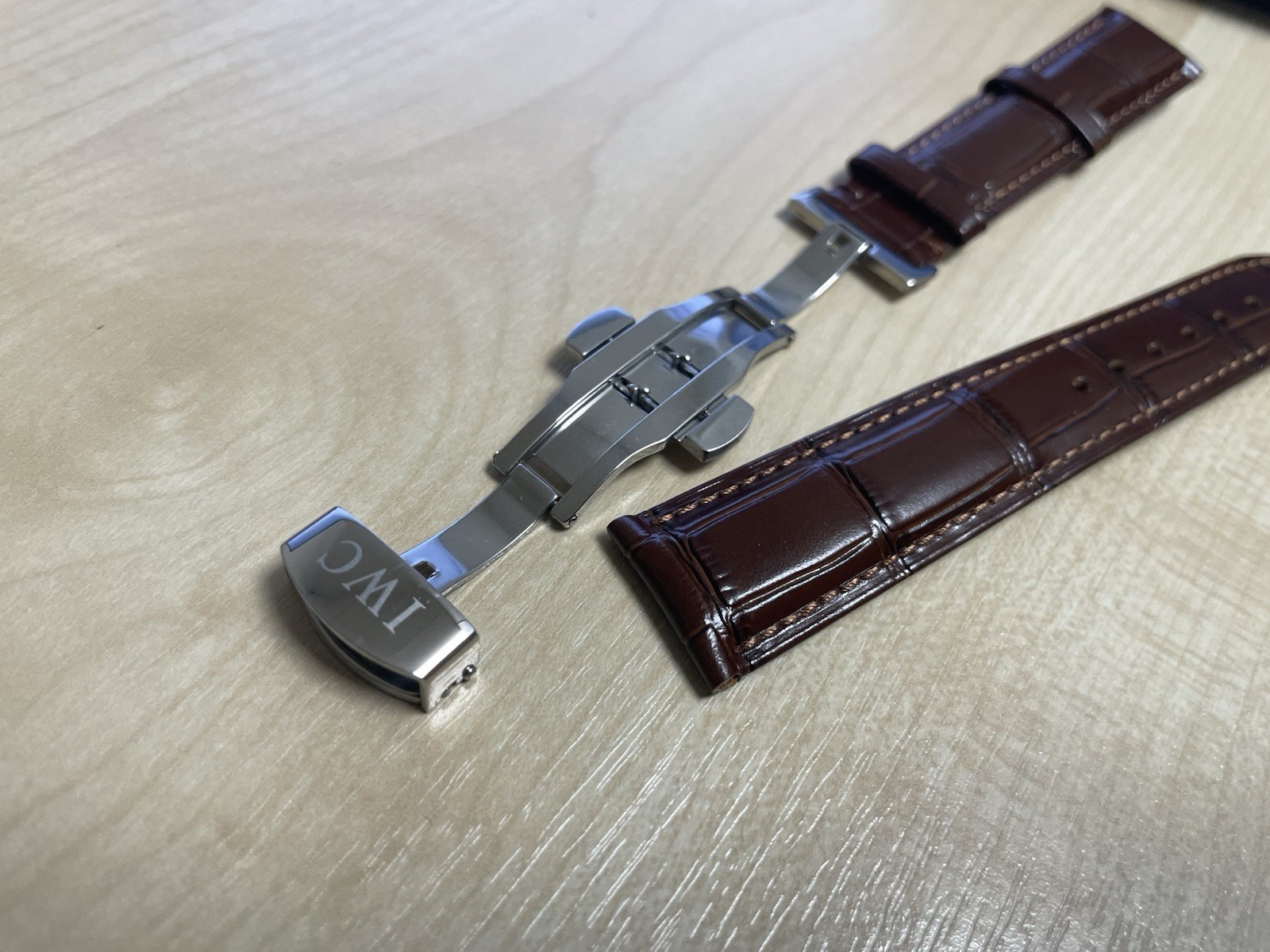 19/20mm IWC Brown Deploy Leather Watch Strap With Deployment push button Clasp