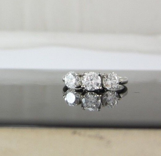 ESTATE PLATINUM 3-STONE DIAMOND ENGAGEMENT STYLE RING 1.06CT APPRAISED $4,217