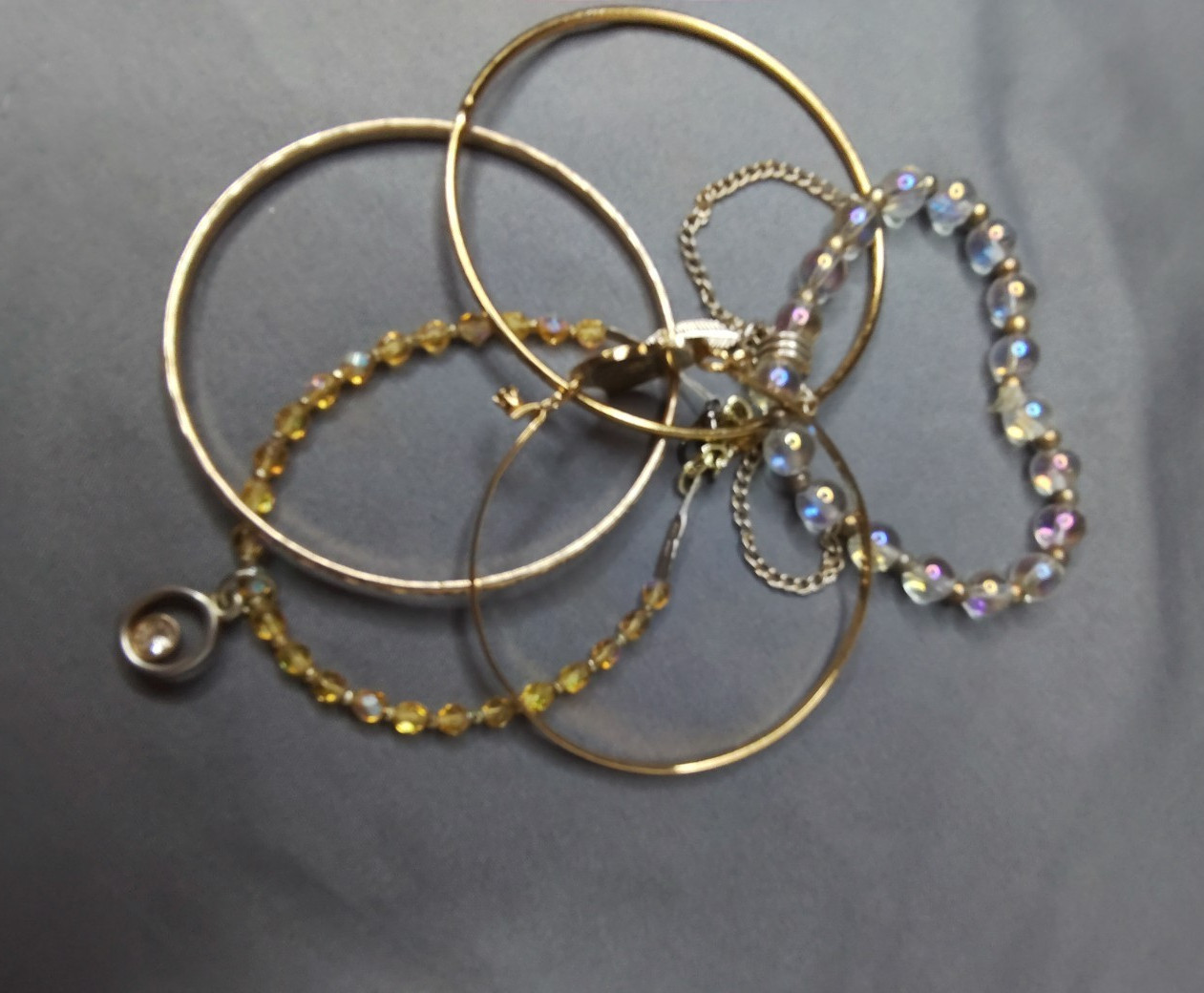Mixed Bracelet Lot Gold Tone Bangles Artisan Glass Bead Bracelets Handmade