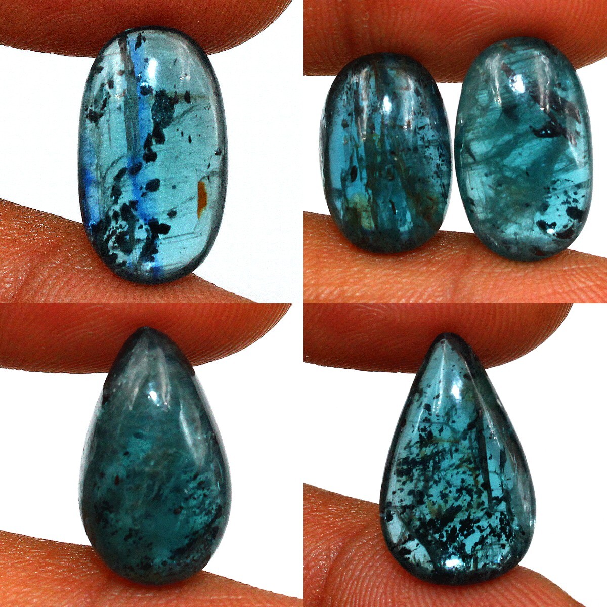 5 PC Natural Flashy Teal Moss Kyanite Untreated 15.4mm-18.5mm Cabochon Gemstones