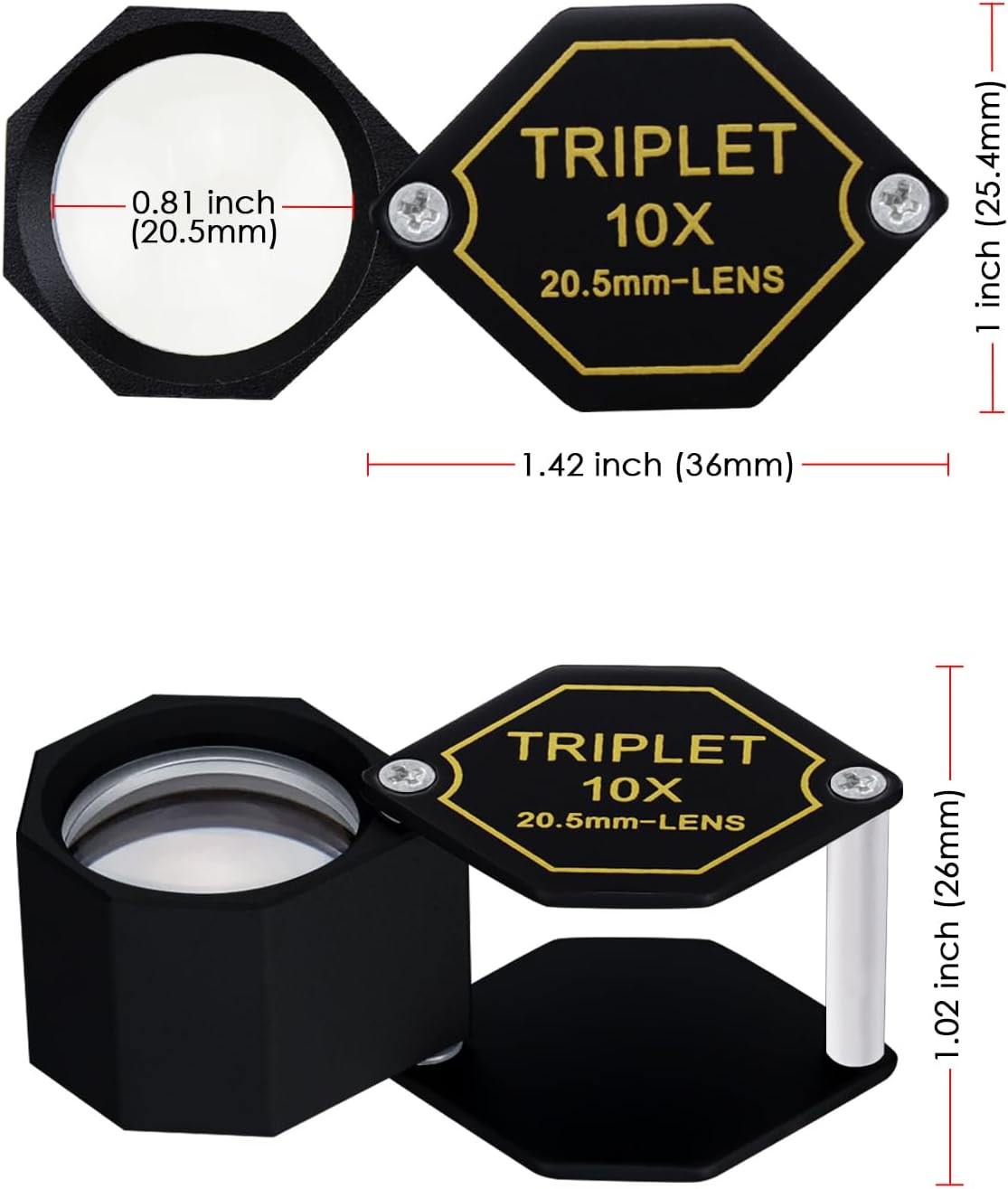 10X Magnifier Jewelry Loupe 20.5Mm Triplet Lens Optical Glass Pocket Gem