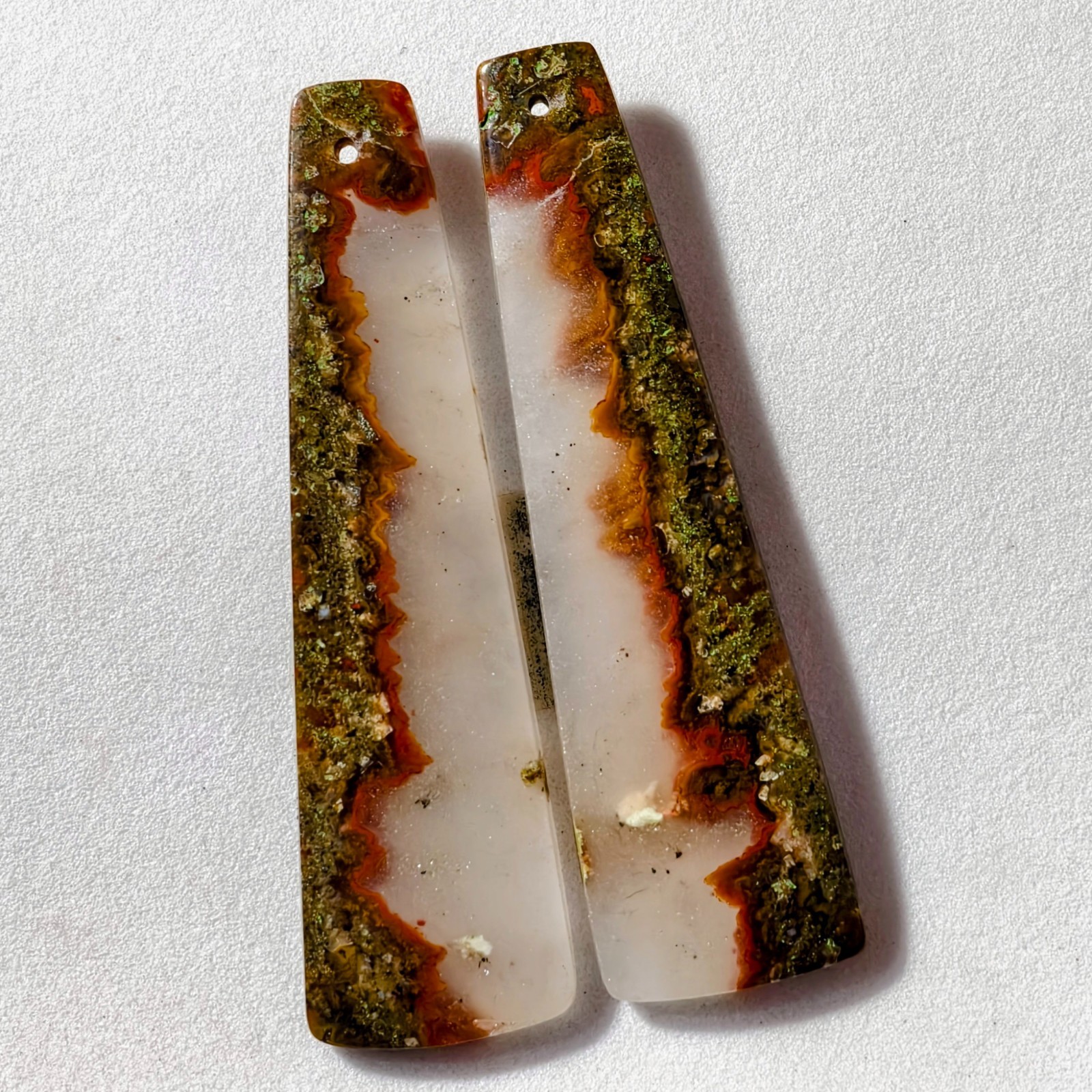 52 Cts Natural Seam Agate Drilled Match Pair Cabochon Gemstone 53.9 X 15.1 MM