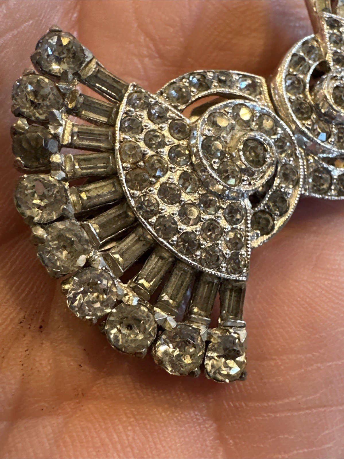 VINTAGE CORO DUETTE Brooch Dress Clip SET Rhinestone Art DECO 1930s