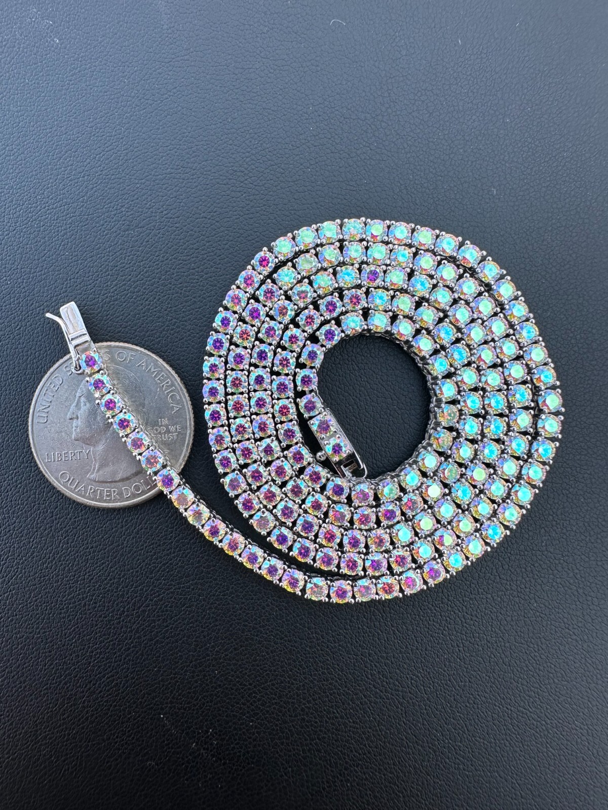 Real Opal Rainbow MOISSANITE 3mm Tennis Chain 925 Silver Iced Necklace Pass Test