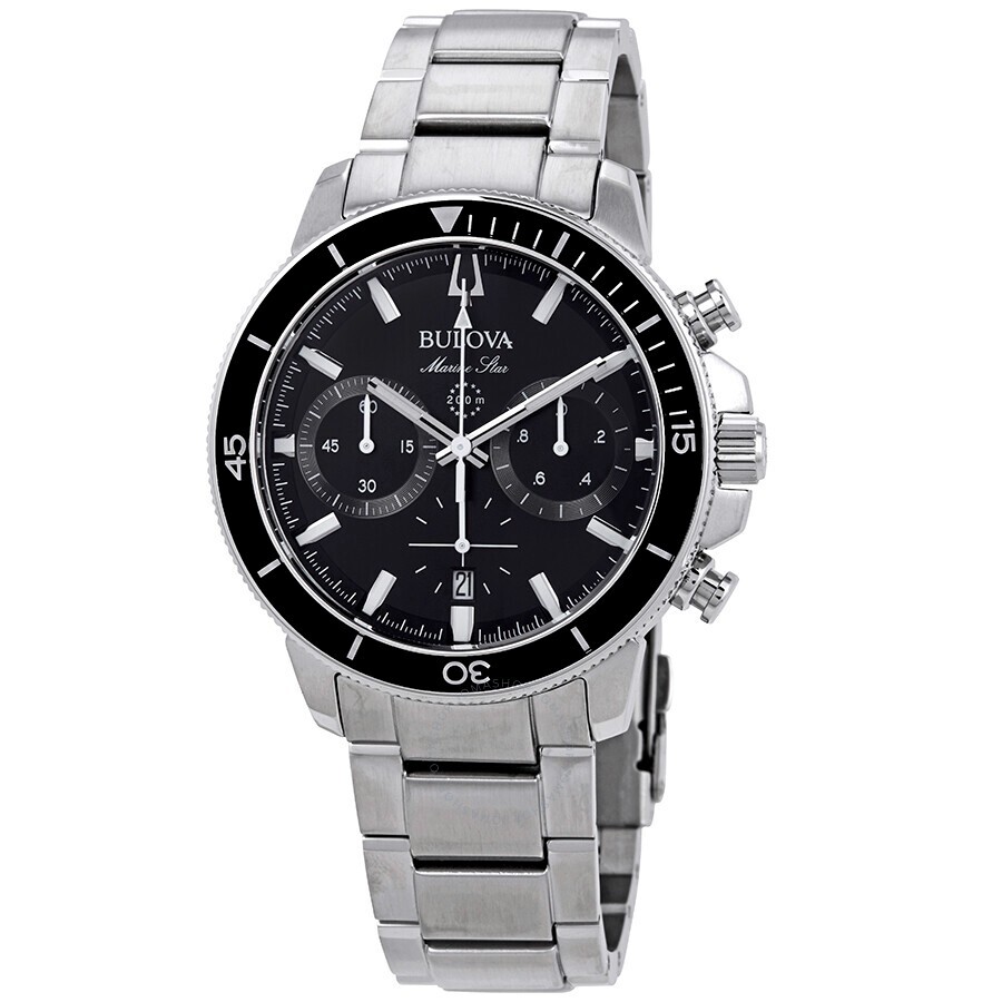 Bulova Men’s Marine Star Chronograph Black Dial Watch – 96B272 NEW